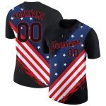 Personalized 3D American Flag Performance T-Shirt - Black Red-Royal Patriotic Design Personalized Black Red-Royal 3D American