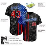 Personalized 3D Billiards Snooker 8 Ball Jersey in Black Red-Royal with American Flag Design Personalized Black Red-Royal
