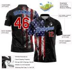 Personalized American Flag 3D Bowling Ball Performance Polo Shirt - Black Red-Royal Personalized Black Red-Royal 3D Bowling
