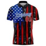 Personalized 3D Distressed American Flag Golf Polo Shirt - Black and Red-Royal Performance Wear Personalized Black Red-Royal