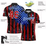 Custom American Flag Golf Polo Shirt - 3D Distressed Black Red-Royal Performance with Team Name & Number Personalized Black