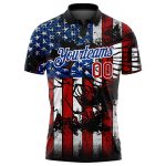 Personalized 3D Eagle American Flag Golf Polo Shirt - Black Red-Royal Performance Apparel Personalized Black Red-Royal 3D