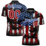 Personalized 3D Eagle American Flag Golf Polo Shirt - Black Red-Royal Performance Apparel Personalized Black Red-Royal 3D