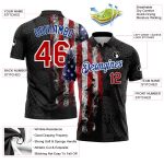 Personalized 3D American Flag Golf Polo Shirt Black Red-Royal Performance Mens Golf Shirt Personalized Black Red-Royal 3D