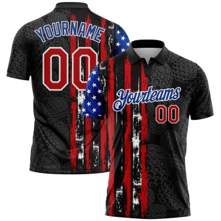 Personalized 3D Golf Ball American Flag Black Red-Royal Performance Polo Shirt Personalized Black Red-Royal 3D Golf Ball