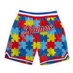 Autism Awareness Custom Name Number Basketball Shorts Personalized 3D Puzzle Pieces Black Red-Royal Design Team Apparel Personalized