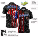 Personalized 3D Pattern Billiards Polo Shirt with American Flag, Custom Name & Number, Black Red-Royal, Snooker 8 Ball Team Apparel