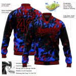Custom Name Number Varsity Letterman Jacket Personalized Black Red-Royal 3D Pattern Design Full-Snap Bomber Personalized