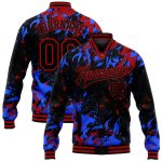 Custom Name Number Varsity Letterman Jacket Personalized Black Red-Royal 3D Pattern Design Full-Snap Bomber Personalized