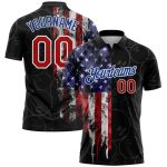Personalized American Flag Polo Shirt in Black Red-Royal 3D Pattern - Performance Bowling Ball Design Personalized Black