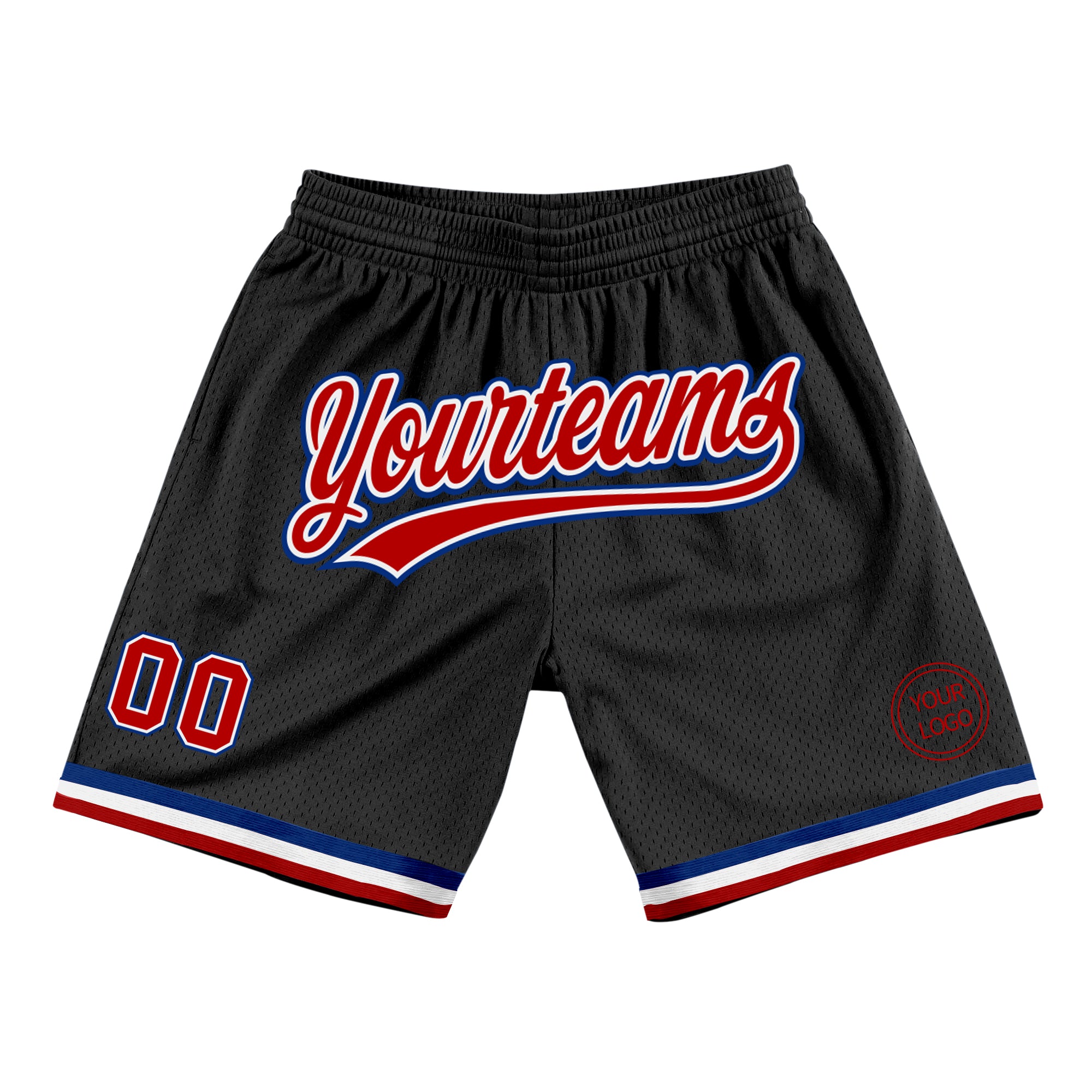 Personalized Authentic Throwback Black Red-Royal Basketball Shorts Personalized Black Red-Royal Authentic Throwback Basketball