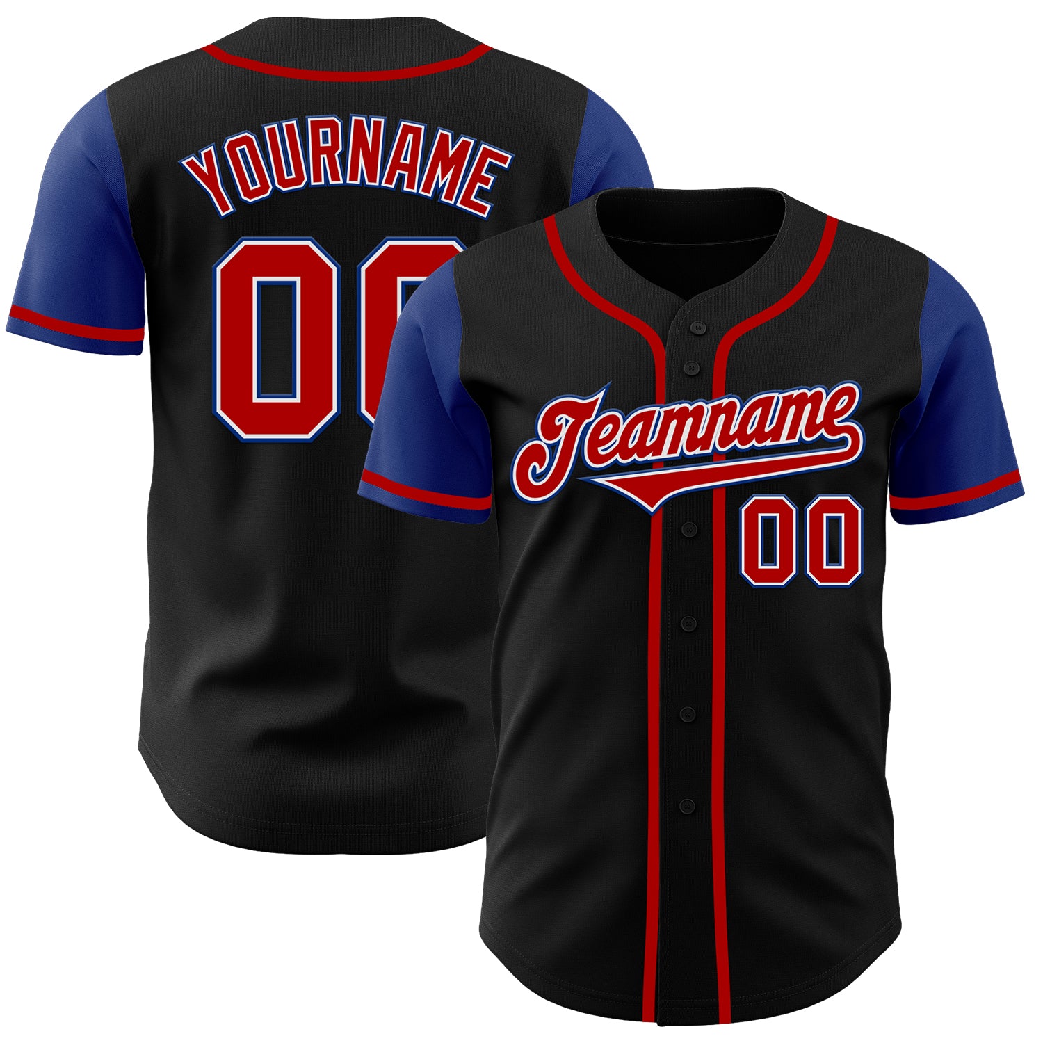 Custom Two Tone Baseball Jersey - Personalized Black Red-Royal with Team Name & Number Personalized Black Red-Royal Authentic
