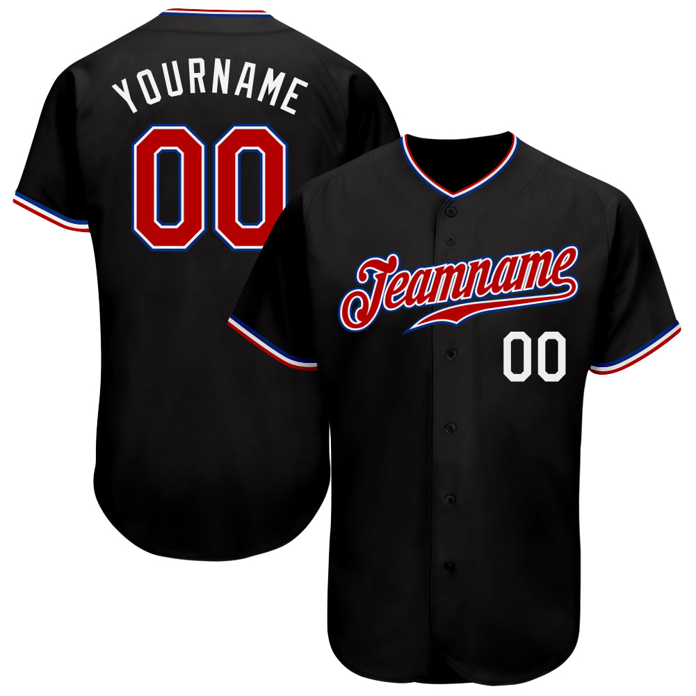 Custom Personalized Black Red-Royal Baseball Jersey for Men and Women Personalized Black Red-Royal Baseball Jersey