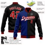 Personalized Black Red-Royal Varsity Letterman Bomber Jacket Full-Snap Fashion Coat Personalized Black Red-Royal Bomber Full-Snap