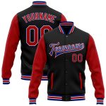 Personalized Bomber Jacket Black Red-Royal Two Tone Varsity Full-Snap Letterman 2 Personalized Black Red-Royal Bomber Full-Snap