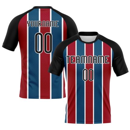 Custom Sublimation Volleyball Jersey with Personalized Name and Number - Black Red Royal Lines Team Uniform Personalized