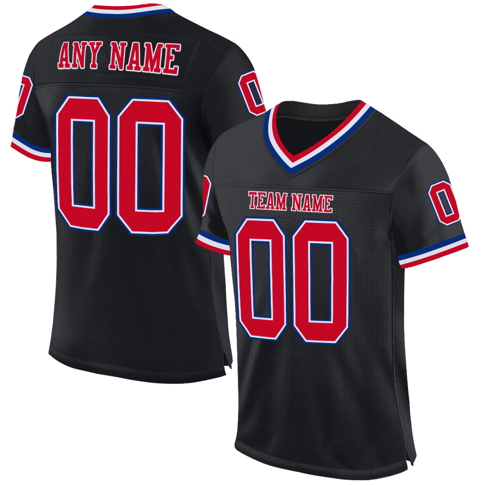 Custom Name and Number Authentic Throwback Football Jersey - Personalized Black Red-Royal Mesh Team Jersey Personalized Black