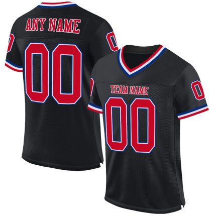 Custom Black Red-Royal Mesh Football Jersey - Personalized Throwback Style Personalized Black Red-Royal Mesh Throwback Football