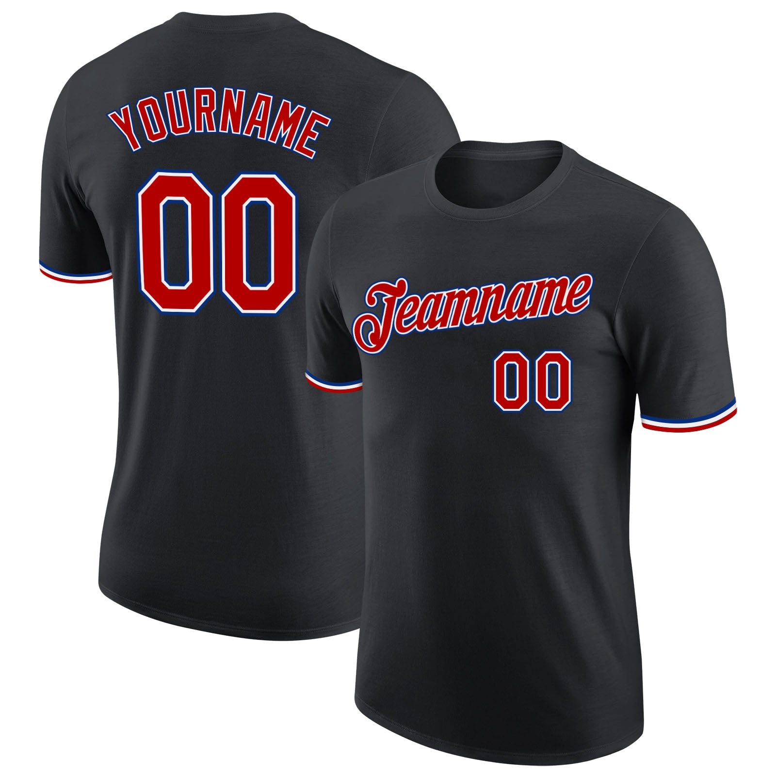 Customizable Performance T-Shirt in Black Red Royal - Ideal for Active Wear Personalized Black Red-Royal Performance T-Shirt