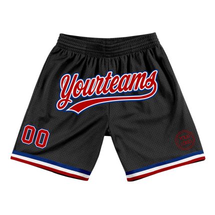 Personalized Throwback Basketball Shorts Red and Black - Custom Team Colors 2 Personalized Black Red-Royal Throwback Basketball