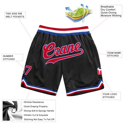 Personalized Red Black Royal Throwback Basketball Shorts for Men Personalized Black Red-Royal Throwback Basketball Shorts