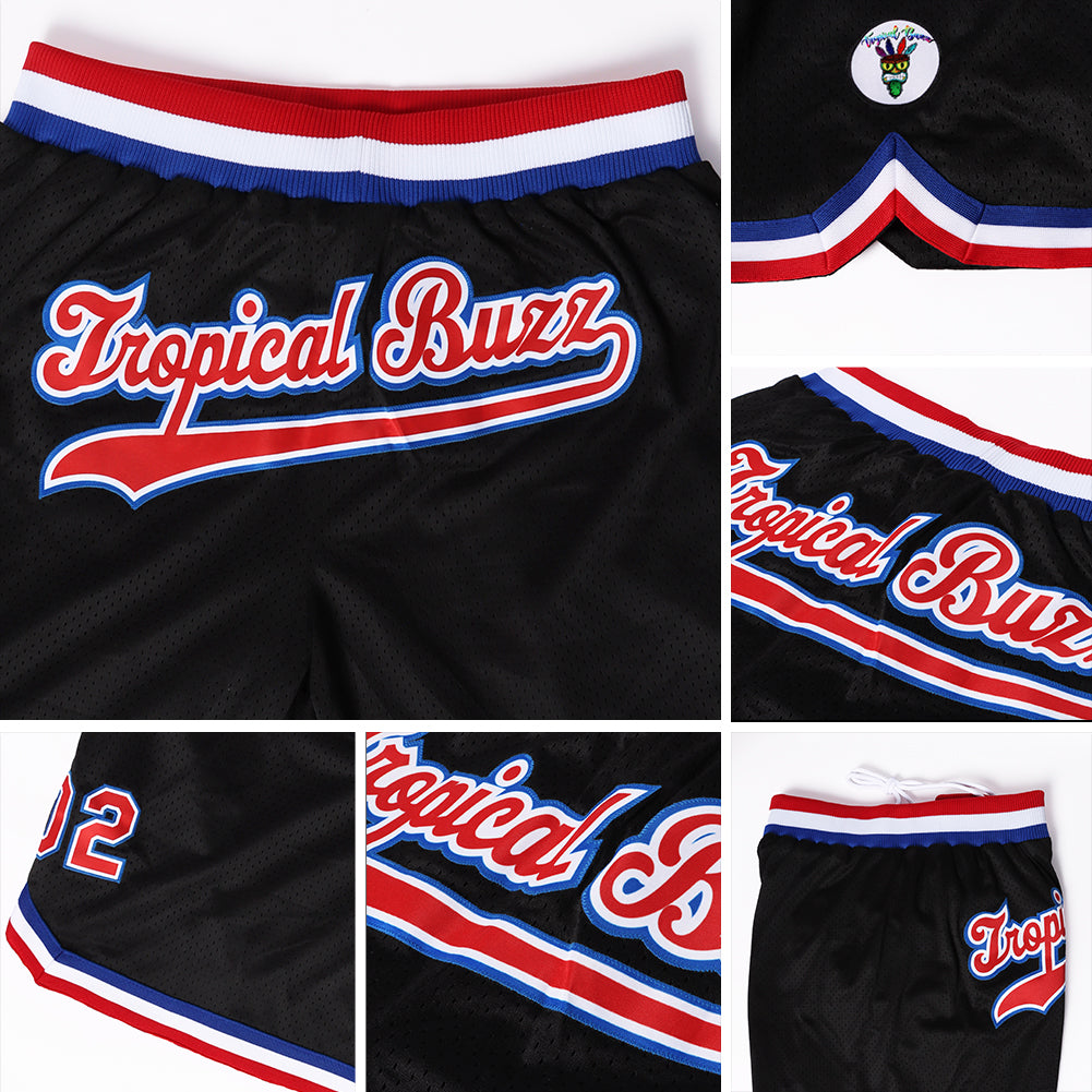Personalized Red Black Royal Throwback Basketball Shorts for Men Personalized Black Red-Royal Throwback Basketball Shorts - Image 4