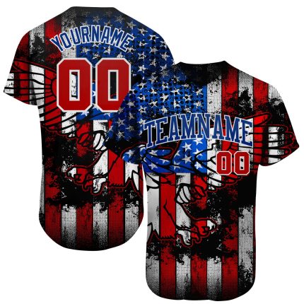 Personalized 3D Eagle American Flag Baseball Jersey, Custom Name and Number, Black Red Royal White Team Spirit Apparel Personalized