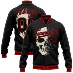 Personalized Black Red Skull 3D Bomber Varsity Letterman Jacket for Men Personalized Black Red Skull Fashion 3D Bomber Full-Snap