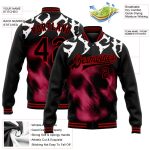 Personalized 3D Black Red Skull Varsity Letterman Bomber Jacket for Men Personalized Black Red Skull Fashion 3D Bomber Full-Snap