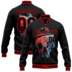 Personalized Black Red Skull 3D Bomber Varsity Letterman Jacket for Men Personalized Black Red Skull Fashion 3D Bomber Full-Snap