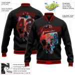 Custom Name and Number Black Red Skull 3D Bomber Varsity Letterman Jacket for Men Personalized Black Red Skull Fashion 3D