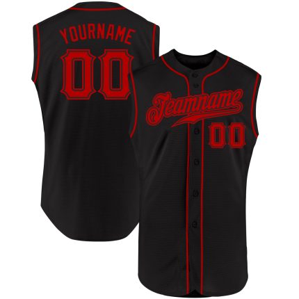 Custom Black Red Baseball Jersey - Personalized Sleeveless Design Personalized Black Red Sleeveless Baseball Jersey