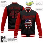 Personalized USA Flag Black Red Spartan Logo 3D Bomber Varsity Letterman Two Tone Jacket Personalized Black Red Spartan Logo