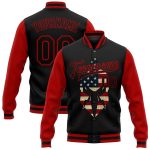 Personalized Vintage USA Flag Black Red Spartan Logo 3D Bomber Varsity Letterman Jacket Personalized Black Red Spartan Logo