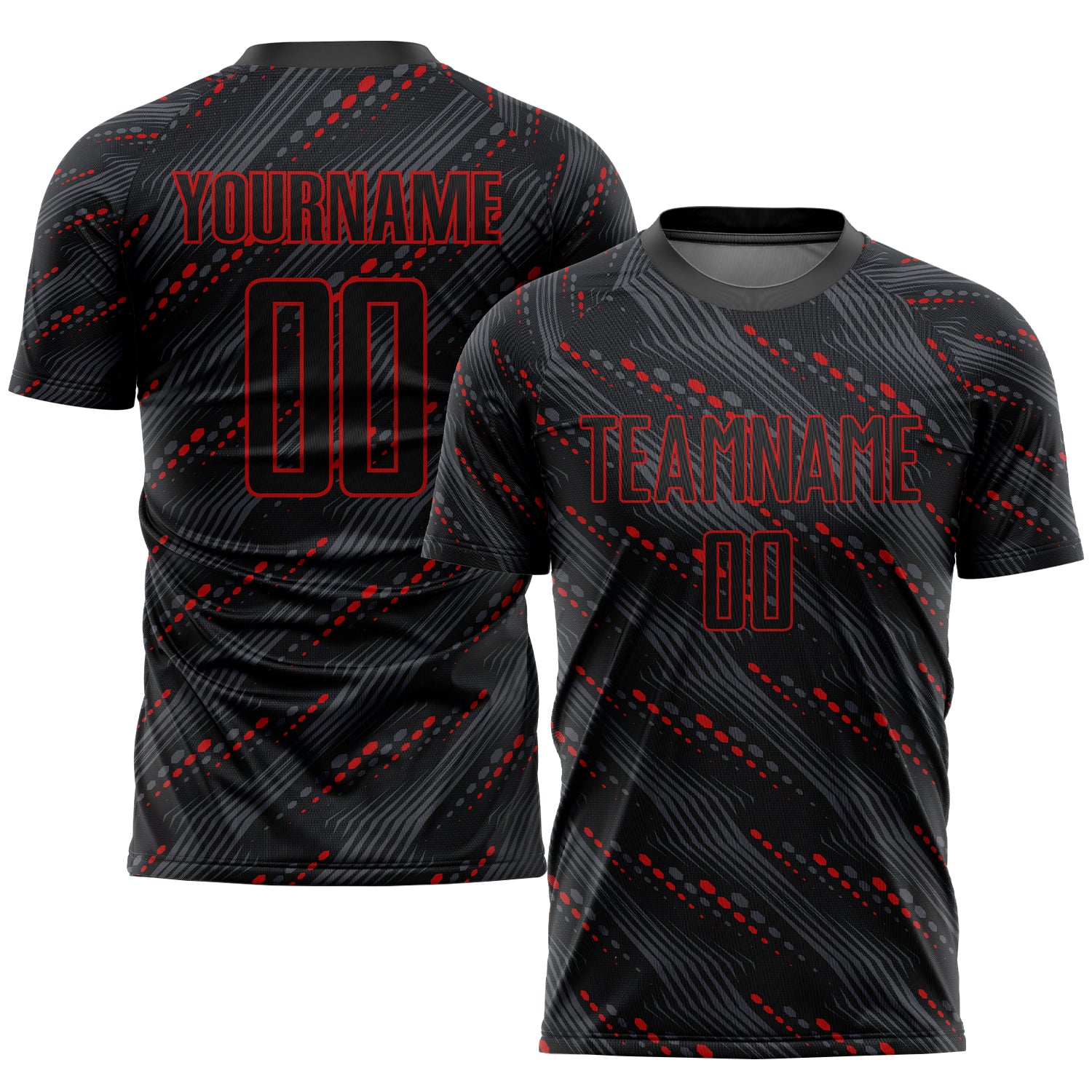 Personalized Black Red Soccer Jersey Uniform - Custom Sublimation Set 2 Personalized Black Red Sublimation Soccer Uniform