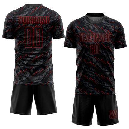 Personalized Black Red Soccer Jersey Uniform - Custom Sublimation Set 2 Personalized Black Red Sublimation Soccer Uniform