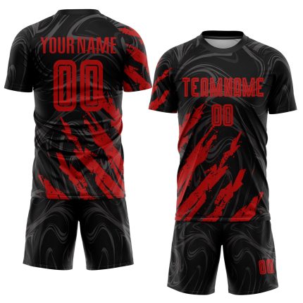 Personalized Sublimation Soccer Jersey in Black and Red for Teamwear - Custom Uniform 4 Personalized Black Red Sublimation