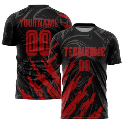 Personalized Sublimation Soccer Jersey in Black and Red for Teamwear - Custom Uniform 4 Personalized Black Red Sublimation