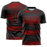 Personalized Sublimation Soccer Jersey, Black Red Color, Size 6 Personalized Black Red Sublimation Soccer Uniform Jersey