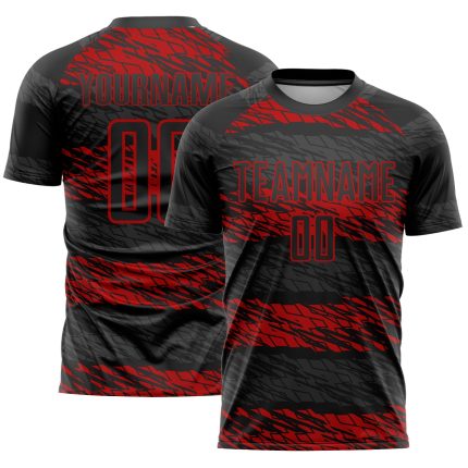 Personalized Sublimation Soccer Jersey, Black Red Color, Size 6 Personalized Black Red Sublimation Soccer Uniform Jersey