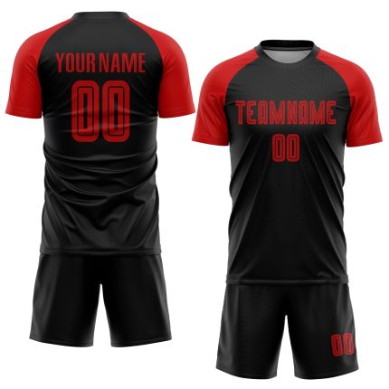 Custom Sublimation Soccer Jersey with Personalized Name and Number in Black and Red - Team Uniform Personalized Black Red