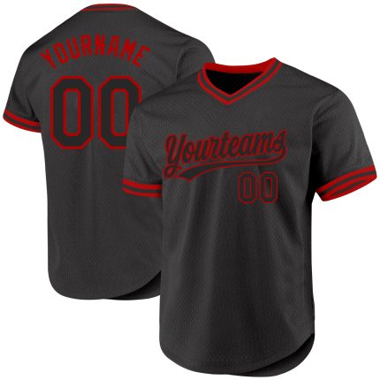 Personalized Black and Red Throwback Baseball Jersey for Men and Women Personalized Black Red Throwback Baseball Jersey