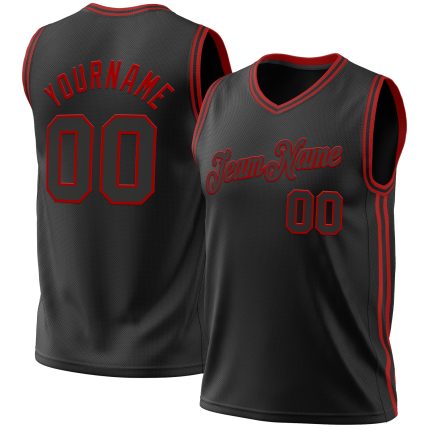 Custom Black Red Throwback Basketball Jersey for Men and Women, Size 3 Personalized Black Red Throwback Basketball Jersey