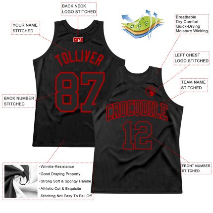 Personalized Black Red Basketball Jersey - Custom Throwback Sports Apparel Personalized Black Red Throwback Basketball Jersey