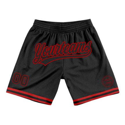 Custom Black Red Basketball Shorts for Men - Throwback Style Athletic Wear Personalized Black Red Throwback Basketball Shorts