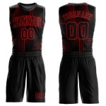 Personalized Basketball Jersey for Men, Black Red Round Neck Sublimation Tracksuit Personalized Black Red Tracks Round Neck