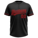 Custom Black Red Two-Button Softball Jersey Unisex Design for All Ages Personalized Black Red Two-Button Unisex Softball