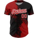 Custom 3D Abstract Brush Stroke Baseball Jersey in Black Red White - Personalized Design Personalized Black Red-White 3D
