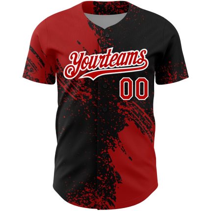 Custom 3D Abstract Brush Stroke Baseball Jersey in Black Red White - Personalized Design Personalized Black Red-White 3D