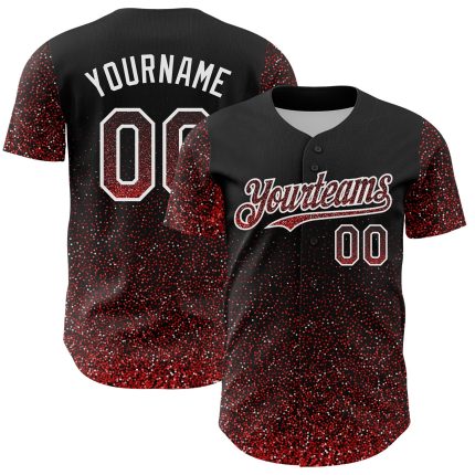 Personalized 3D Abstract Glittering Dot Baseball Jersey - Black Red White Design Personalized Black Red-White 3D Abstract